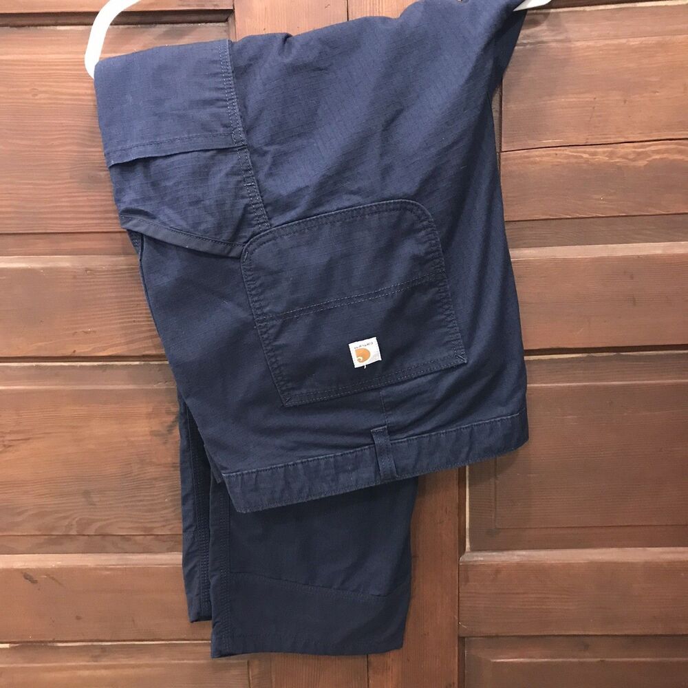 Carhartt Men's Navy Blue Canvas Cargo Pants Relaxed Fit Stretch CargoPockets 28W